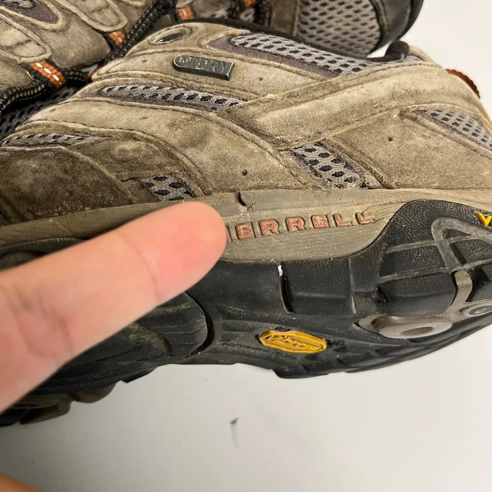 Merrell Moab 2 Waterproof Hiking Shoes Mens 10.5 Brown Grey Vibram J06029